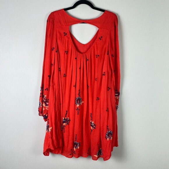 Free People Oxford Embroidered Floral Shift Mini Dress Red Combo Small - Picture 6 of 10
